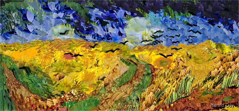 Kornfeld mit Krähen